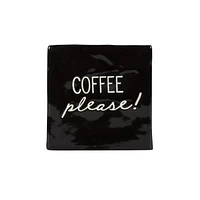 Linden “Coffee Please!” Porcelain Tabletop Square Art Plaque, 4.1in W x 4in H x 1.4in D