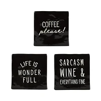 Linden “Coffee Please!” Porcelain Tabletop Square Art Plaque, 4.1in W x 4in H x 1.4in D