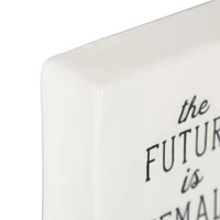 Linden “The Future is Female” Porcelain Tabletop Square Art Plaque, 4.1in W x 4in H x 1.4in D