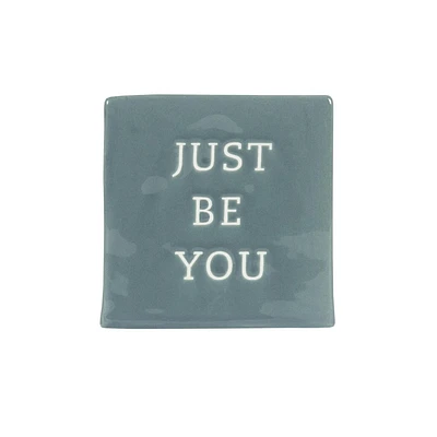 Linden “Just Be You” Porcelain Tabletop Square Art Plaque, 4.1in W x 4in H x 1.4in D