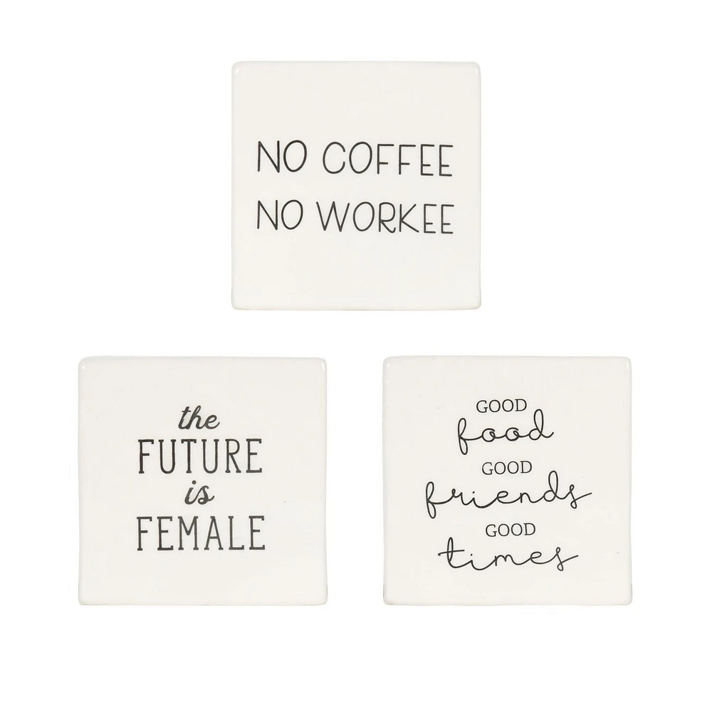 Linden “The Future is Female” Porcelain Tabletop Square Art Plaque, 4.1in W x 4in H x 1.4in D