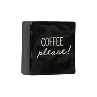 Linden “Coffee Please!” Porcelain Tabletop Square Art Plaque, 4.1in W x 4in H x 1.4in D