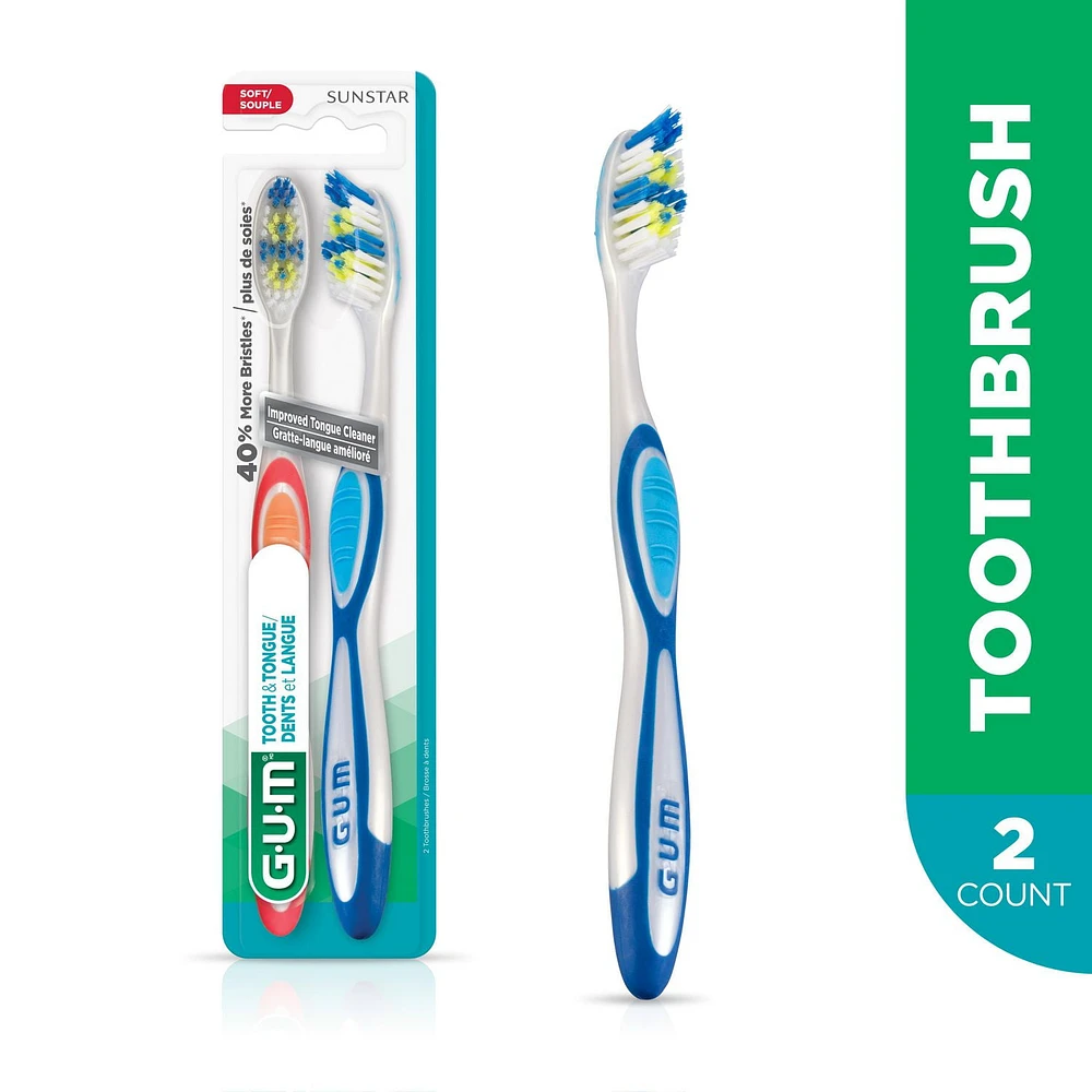 Brosse à dents Dents et Langue GUMᴹᴰ Pqt Double, Souple