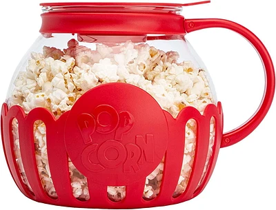 Ecolution Patented Microwave Micro-Pop Popcorn Popper, Borosilicate Glass, 3-in-1 Lid, Dishwasher Safe, 3 Quart Family Size, Red