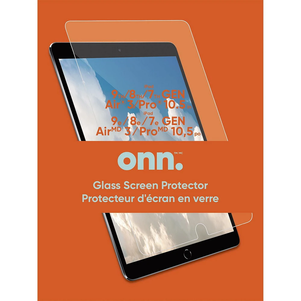 onn. iPad (9/8/7 Gen)/Air 3/Pro 10.5 in. Protector, Easy Alignment Tray