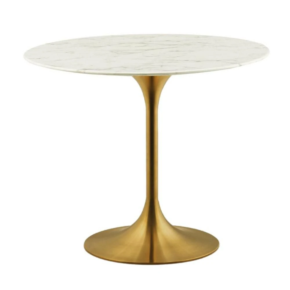 SLEEK AND GLAMOROUS DAMEN BRASS FAUX MARBLE (STONE) DINING TABLE 36"