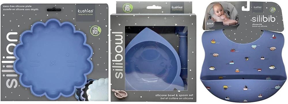 Feed + Bib Set - Mineral Blue Ensemble 4 pièces - Bleu minéral