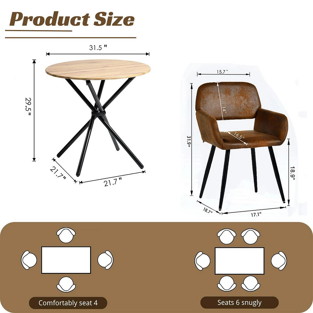 Homy Casa 3-Piece Dining Room Set with Round Table and 2 Armrest Chairs, Mid-Century Modern for Dining Rooms, Kitchens Small Meeting Spaces, Natural/Espresso