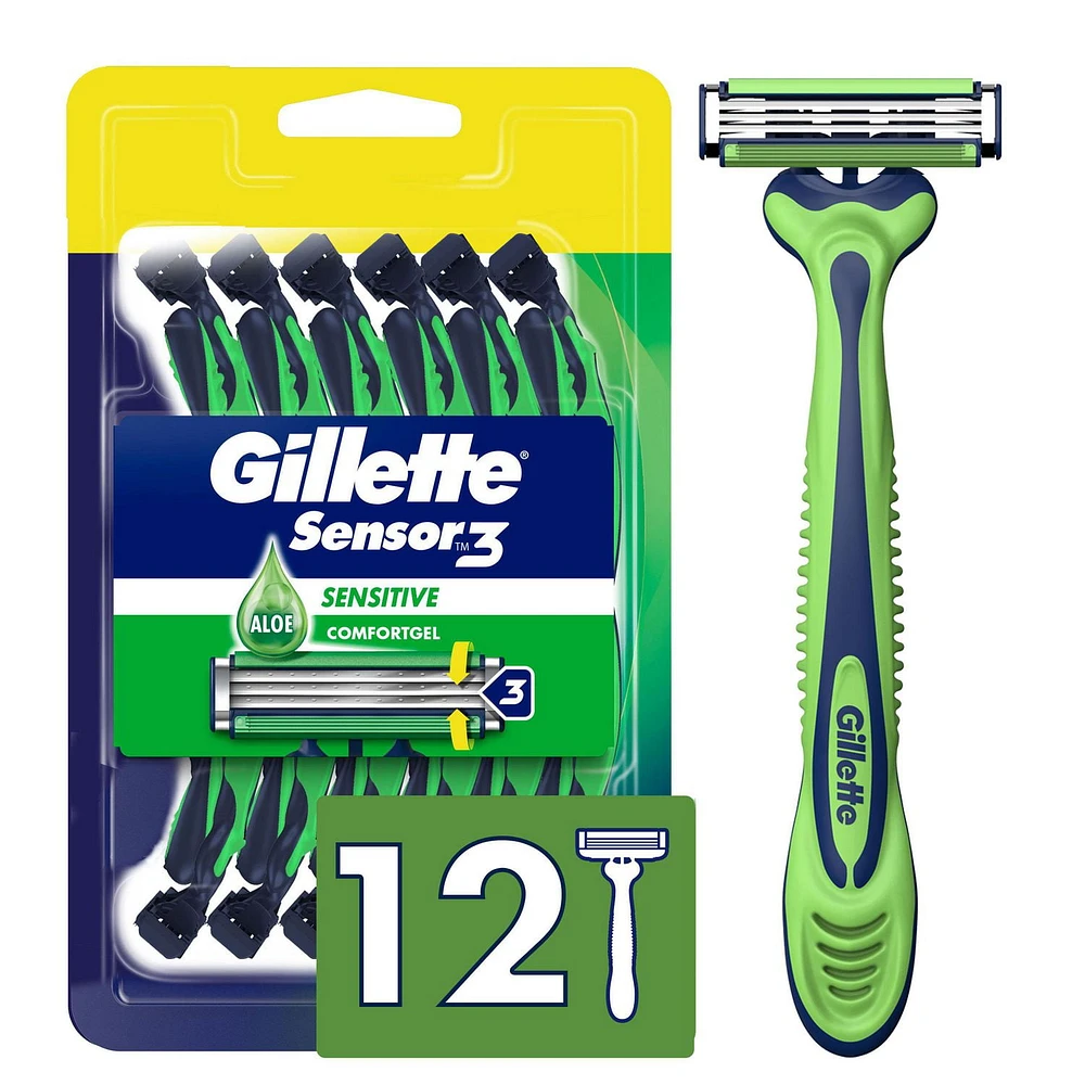 Sensor3 Sensitive Men's Disposable Razor, 12 Razors, 12CT