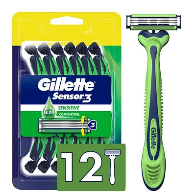 Sensor3 Sensitive Men's Disposable Razor, 12 Razors