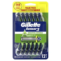 Sensor3 Sensitive Men's Disposable Razor, 12 Razors, 12CT