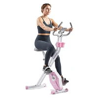 Sunny Health & Fitness Foldable Pink Magnetic Exercise X-Bike Pro, 300LB Capacity, Low-Impact, 14-Level Resistance, Ergonomic Support, SunnyFit® App Enhanced Bluetooth Connectivity - P2320