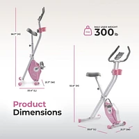 Sunny Health & Fitness Foldable Pink Magnetic Exercise X-Bike Pro, 300LB Capacity, Low-Impact, 14-Level Resistance, Ergonomic Support, SunnyFit® App Enhanced Bluetooth Connectivity - P2320