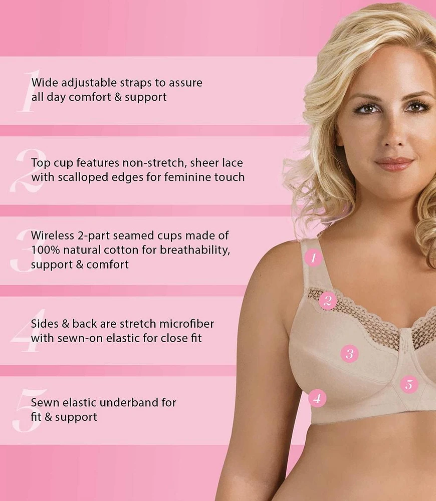 Exquisite Form #9600535 Soutien-gorge entièrement en coton à bonnets souples, dentelle, sans fil Tailles Desponibles 38C