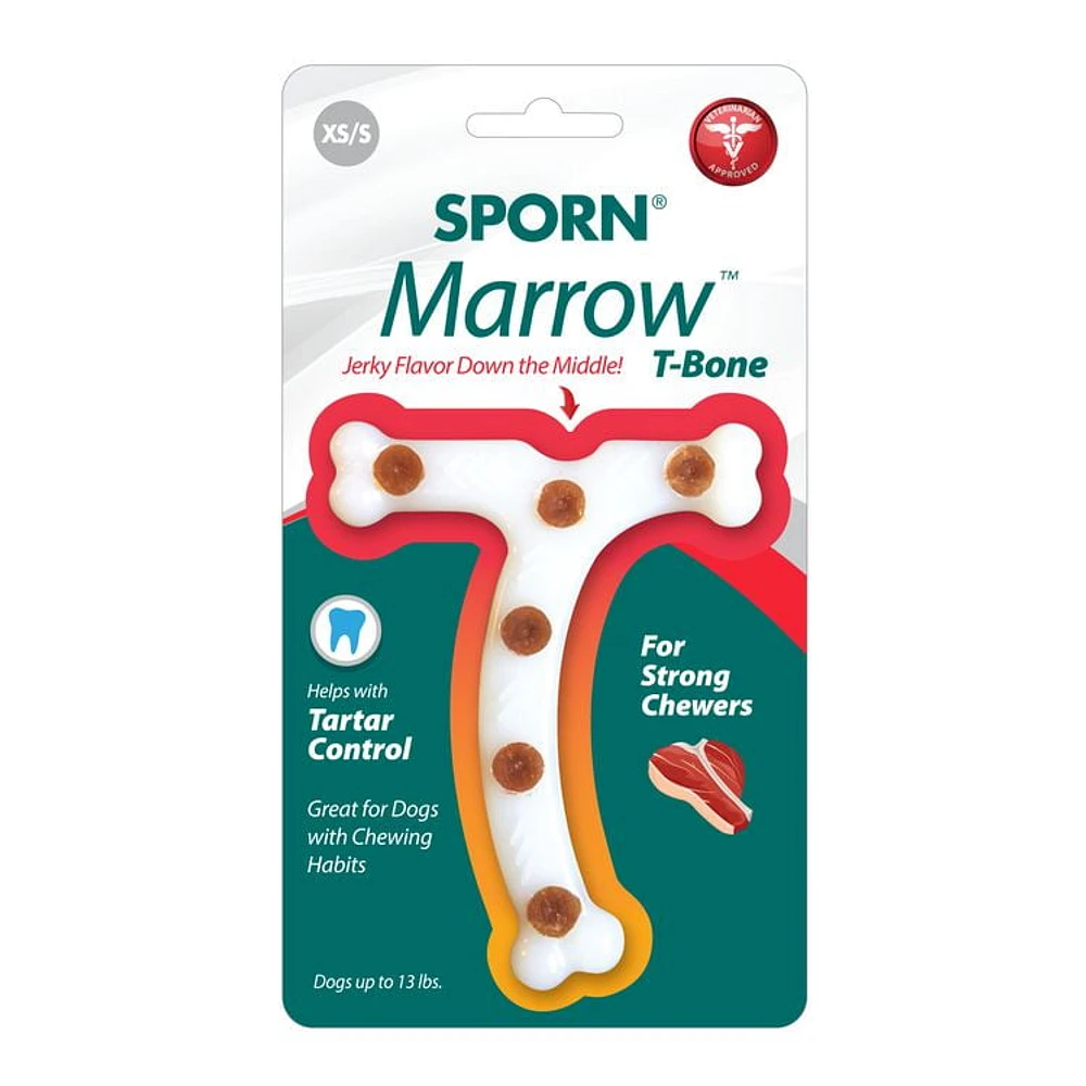 Sporn Durable T-Bone Marrow Dog Chew Bones for Aggressive Chewers, Jerky Flavor, Small, Small