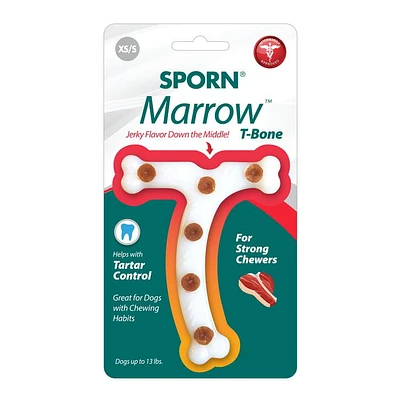 Sporn Durable T-Bone Marrow Dog Chew Bones for Aggressive Chewers, Jerky Flavor, Small, Small