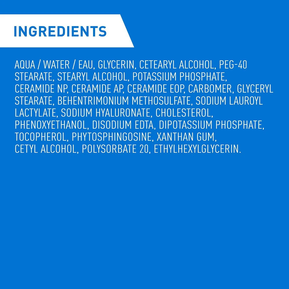 CeraVe Nettoyant Hydratant pour le Visage avec Acide Hyaluronique et 3 Céramides | Nettoyant Quotidien pour le Visage pour Peau Normale à Sèche | Sans Parfum Nettoyant Efficace et Non Gras