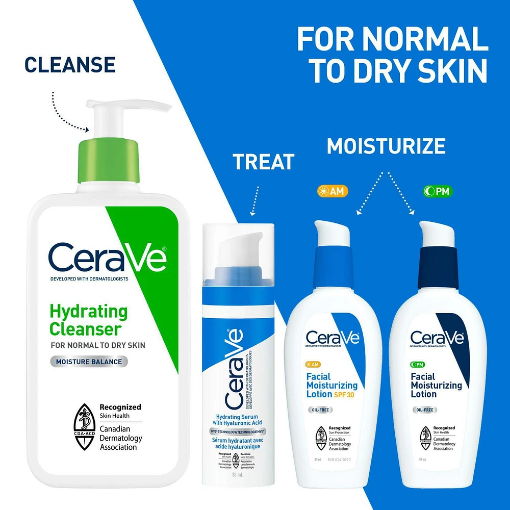 CeraVe Nettoyant Hydratant pour le Visage avec Acide Hyaluronique et 3 Céramides | Nettoyant Quotidien pour le Visage pour Peau Normale à Sèche | Sans Parfum Nettoyant Efficace et Non Gras