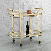 Contemporary 2-Tier Bar Cart in Brass