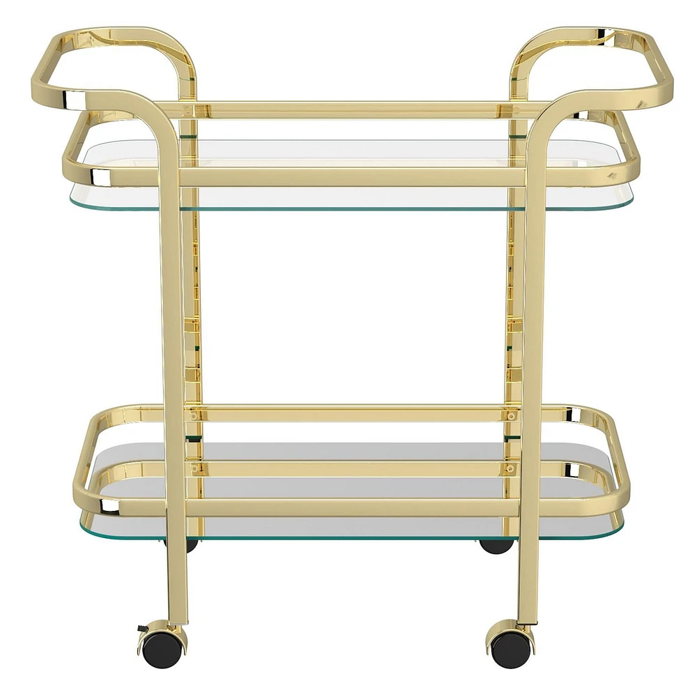 Contemporary 2-Tier Bar Cart in Brass