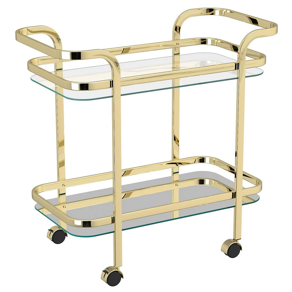 Contemporary 2-Tier Bar Cart in Brass