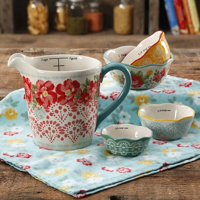 The Pioneer Woman Vintage Floral 4-PIECE Measuring Bowl with 4-CUP Measuring Cup, 5-PIECE Set