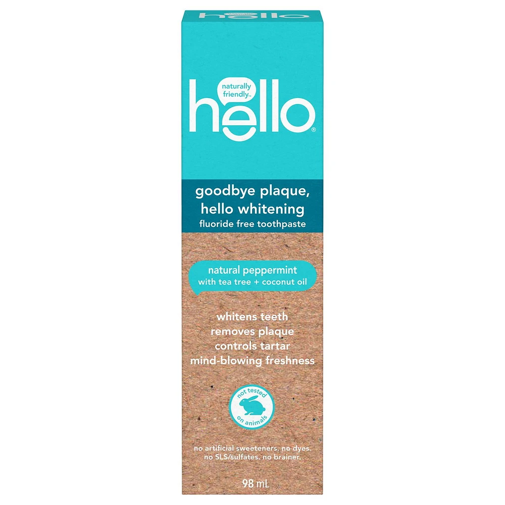 Hello Goodbye Plaque, Hello Whitening Fluoride Free Toothpaste - 98 mL, Hello Goodbye Plaque Toothpaste