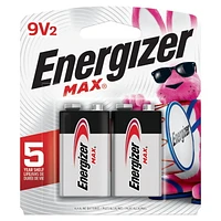 Energizer MAX 9V Batteries (2 Pack), 9 Volt Alkaline Batteries, Pack of 2 batteries