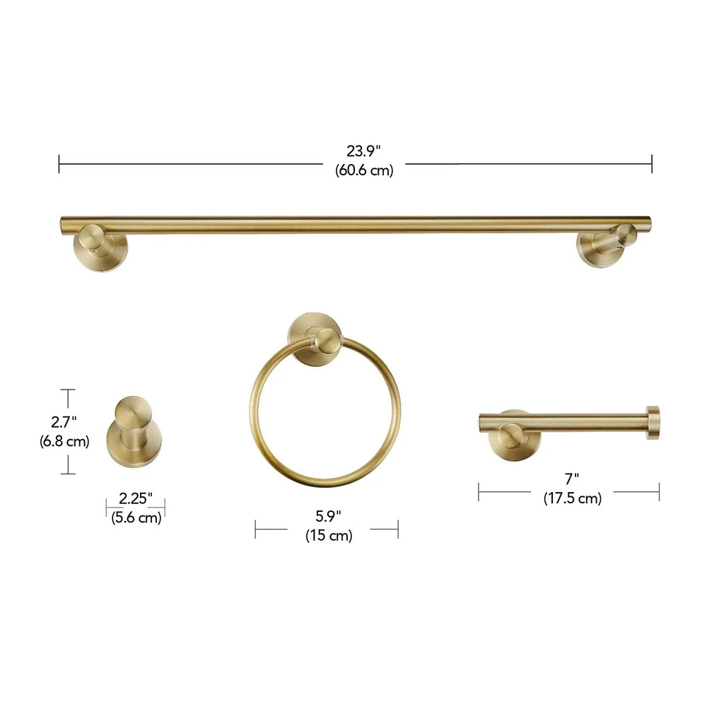 Napoli 4-Piece Matte Brass Bathroom Hardware Accessory Kit, 91009106<br>