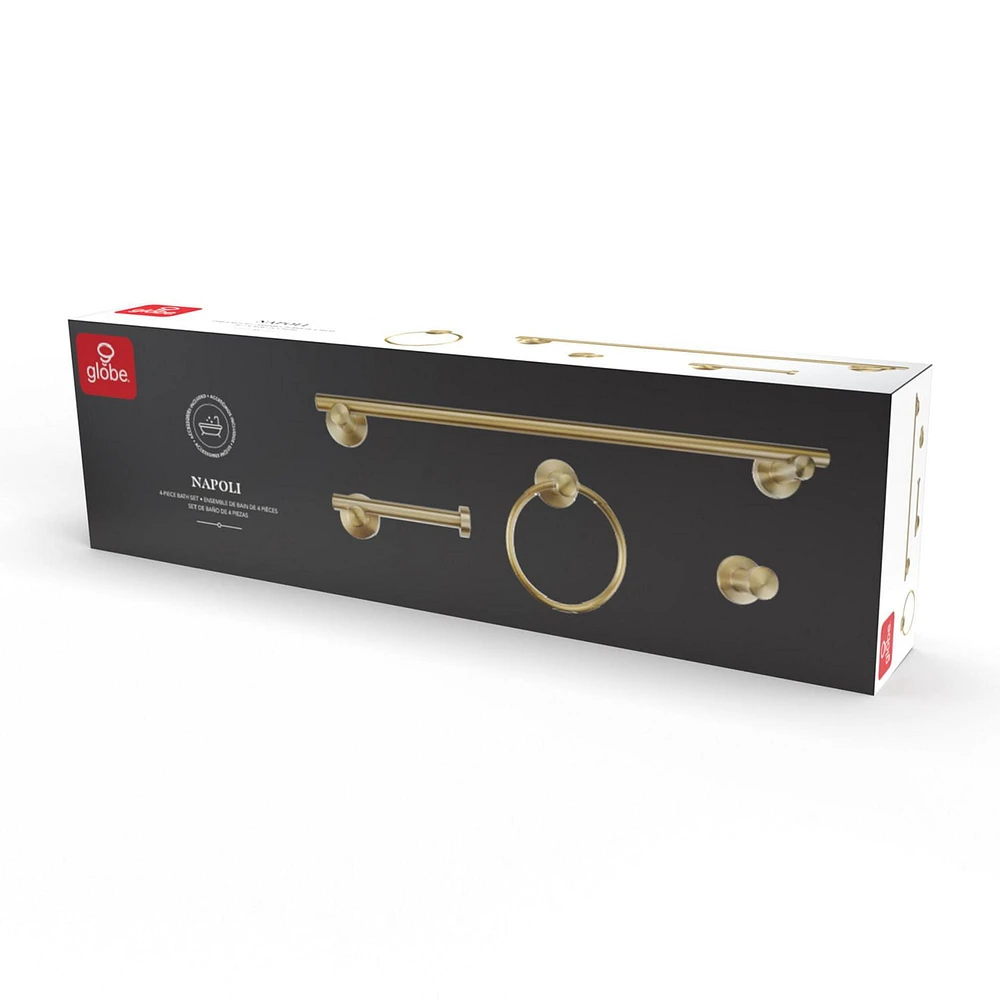 Napoli 4-Piece Matte Brass Bathroom Hardware Accessory Kit, 91009106<br>