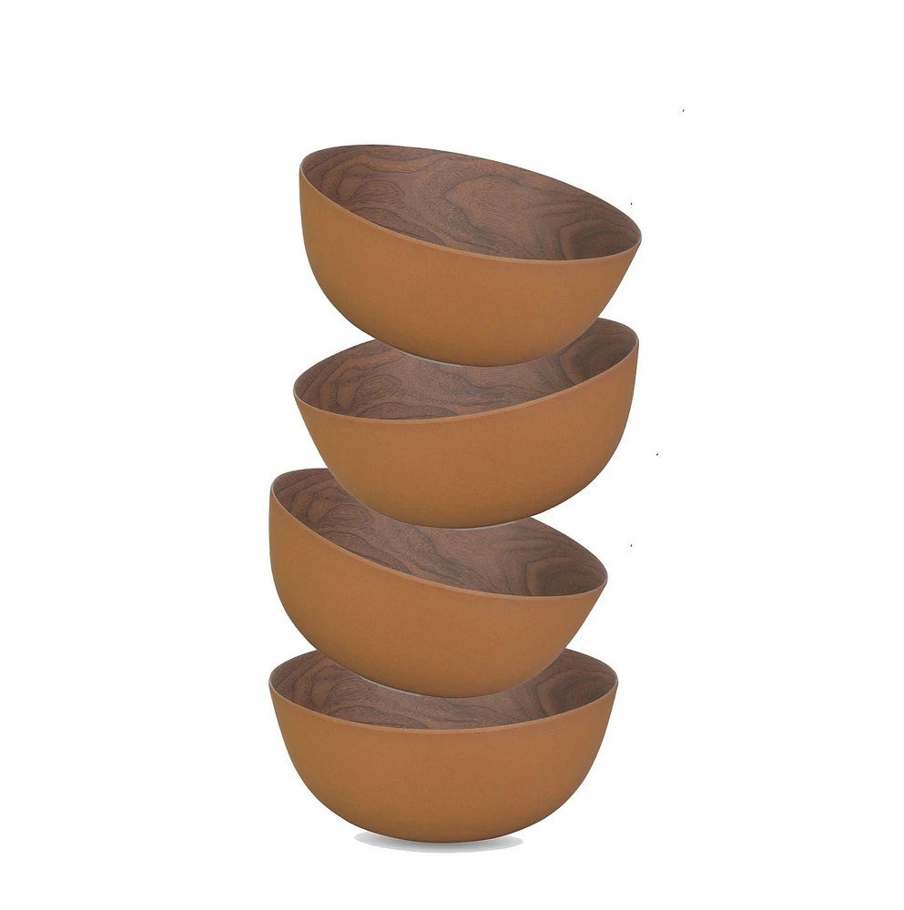 Bamboo Walnut Copper Bowl 14 cm Set of 4