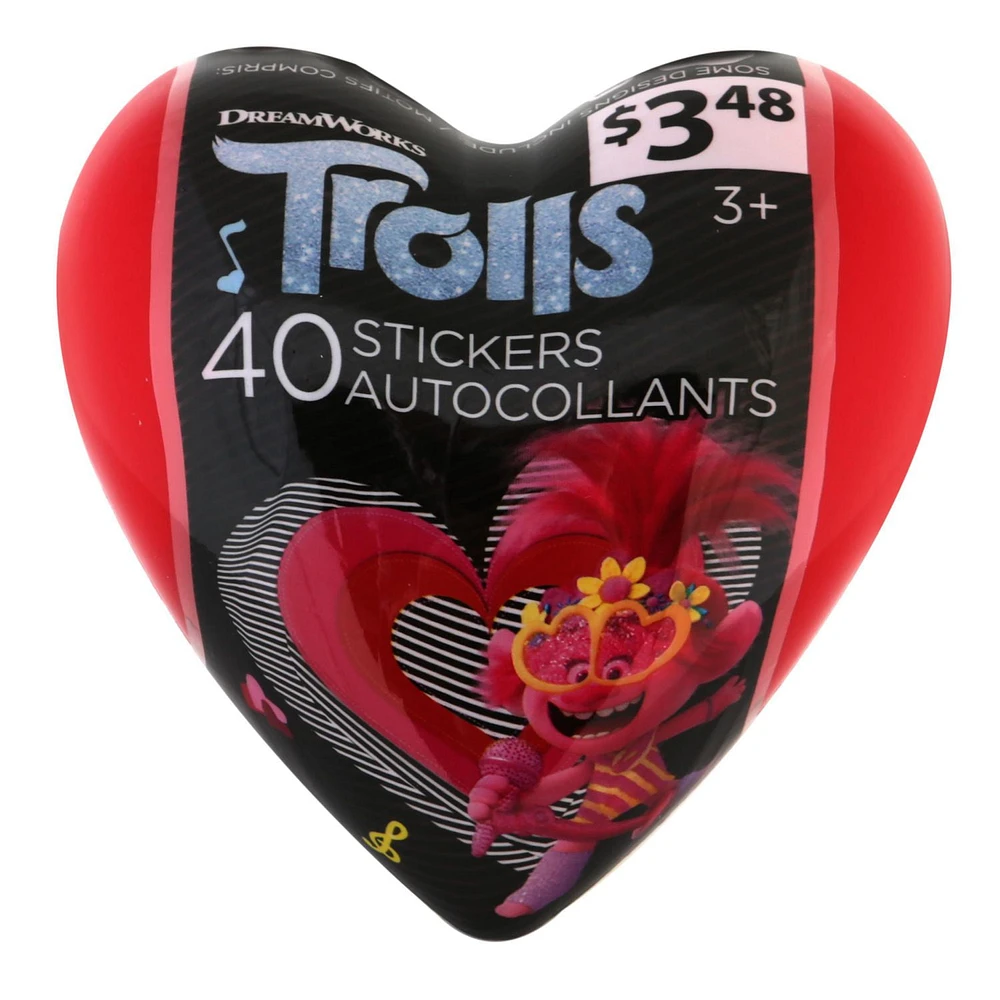 40ct Sticker Novelty Heart - Trolls