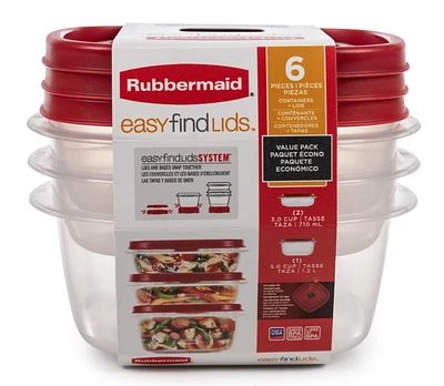 Rubbermaid  Easy Find Lids Food Storage Container Value Pack, 2-710ml/3 Cup, 1-1.2L/ 5 Cup