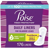 Poise Daily Incontinence Panty Liners, Very Light Absorbency, Long, 176 Count (4 Packs of 44) (Packaging May Vary)