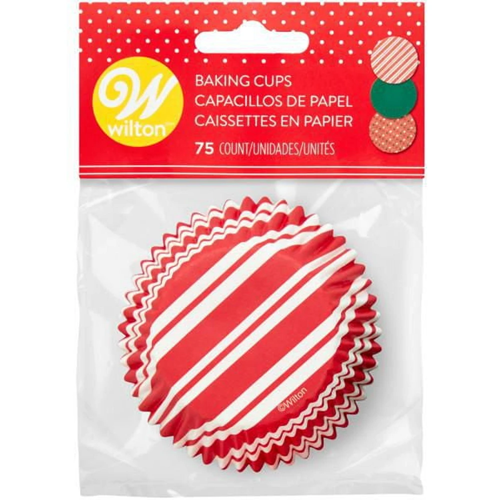 Wilton Red, Green and White Patterned Paper Christmas Cupcake Liners, 75-Count