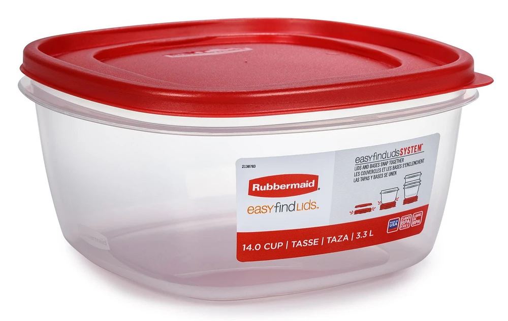 Rubbermaid Easy Find Lid Food Storage Container, 3.3 Litter, Red, 3.3 l