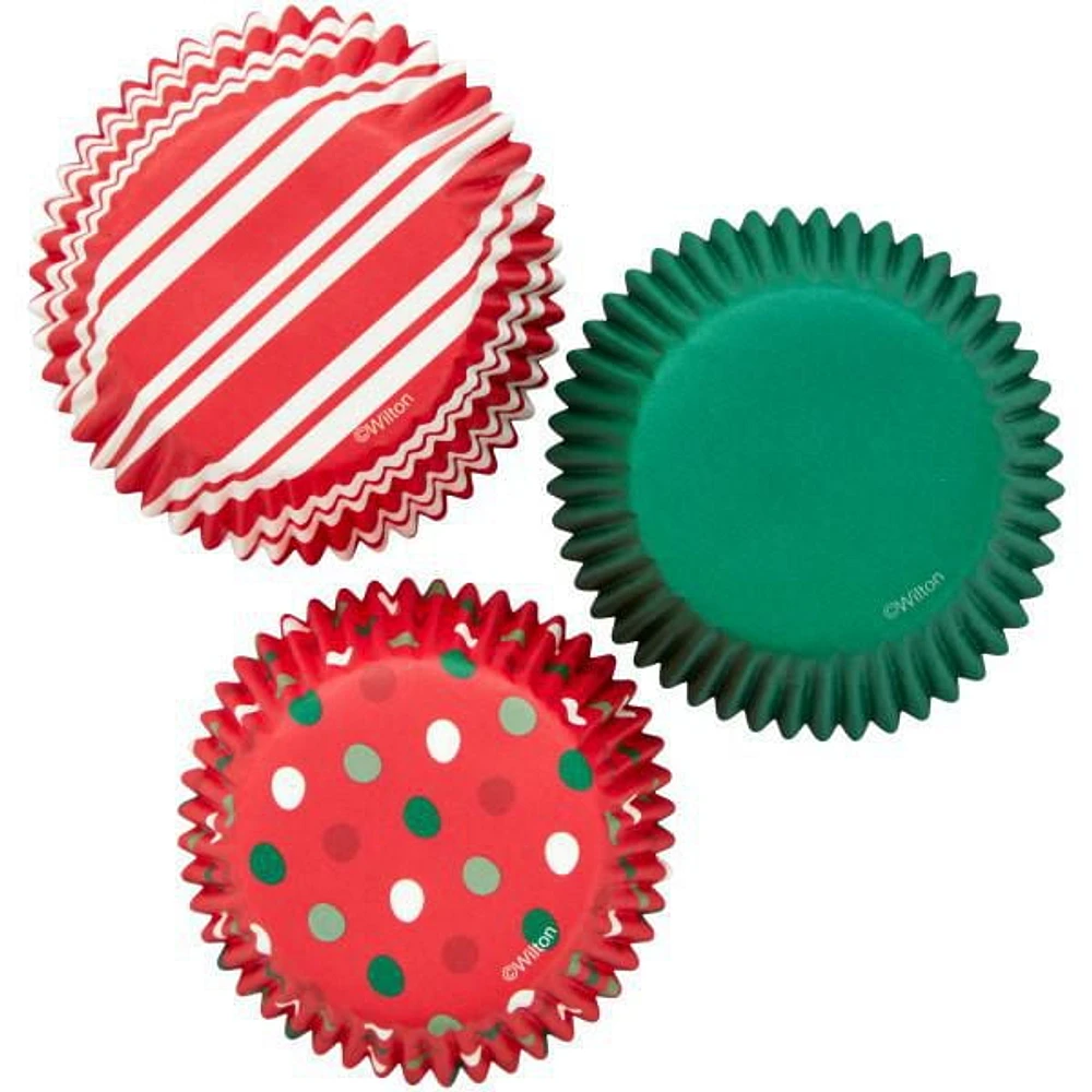 Wilton Red, Green and White Patterned Paper Christmas Cupcake Liners, 75-Count