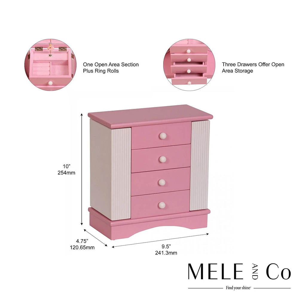 Mele and Co Elise  Pink/White Musical Ballerina Jewellery Box