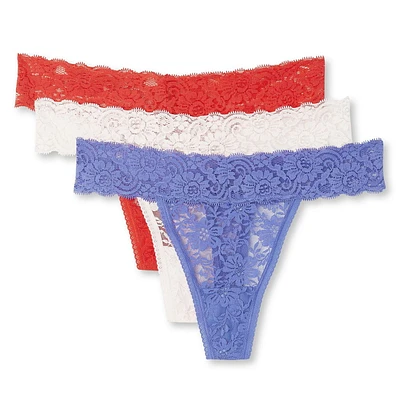 George Women's Lace Thongs 3-Pack, Sizes S-XL