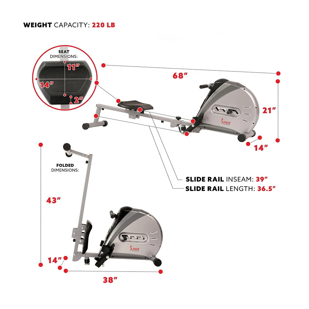 Sunny Health & Fitness SF-RW5606 Rowing Machine.