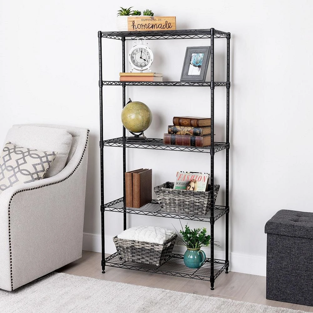 Seville Classics 5-Tier Steel Shelving with Levelling Feet - Black - 60" H x 30" W x 14" D