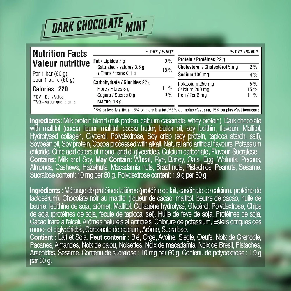 Grenade Protein Bar Dark Chocolate Mint, 60g Bar