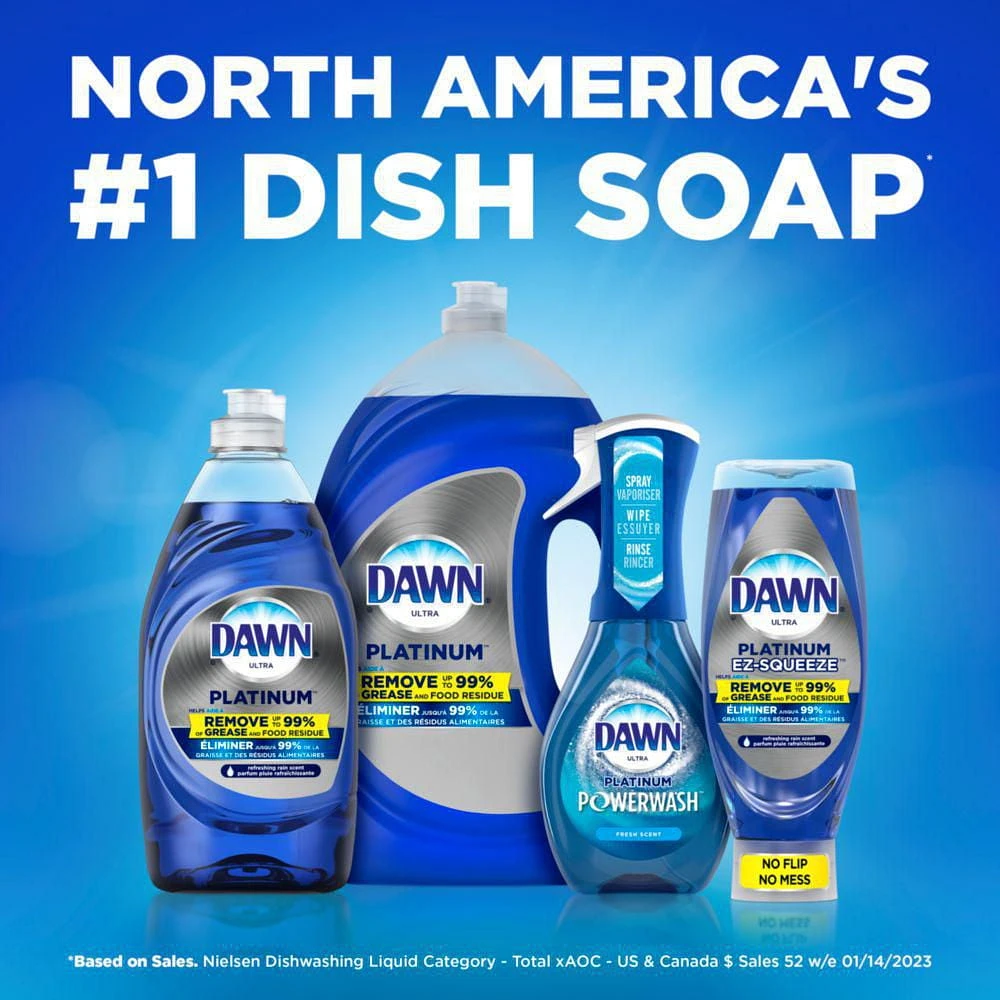 Dawn Platinum Dishwashing Liquid Dish Soap, Refreshing Rain Scent, 431ml