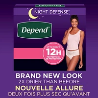 Sous-vêtements d’incontinence pour adultes Depend Night Defense pour femmes, jetables, de nuit, très grand, roses, 48 unités (l’emballage peut différer)