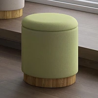 Modern  Fabric Round Storage Ottoman - Sage & Natural