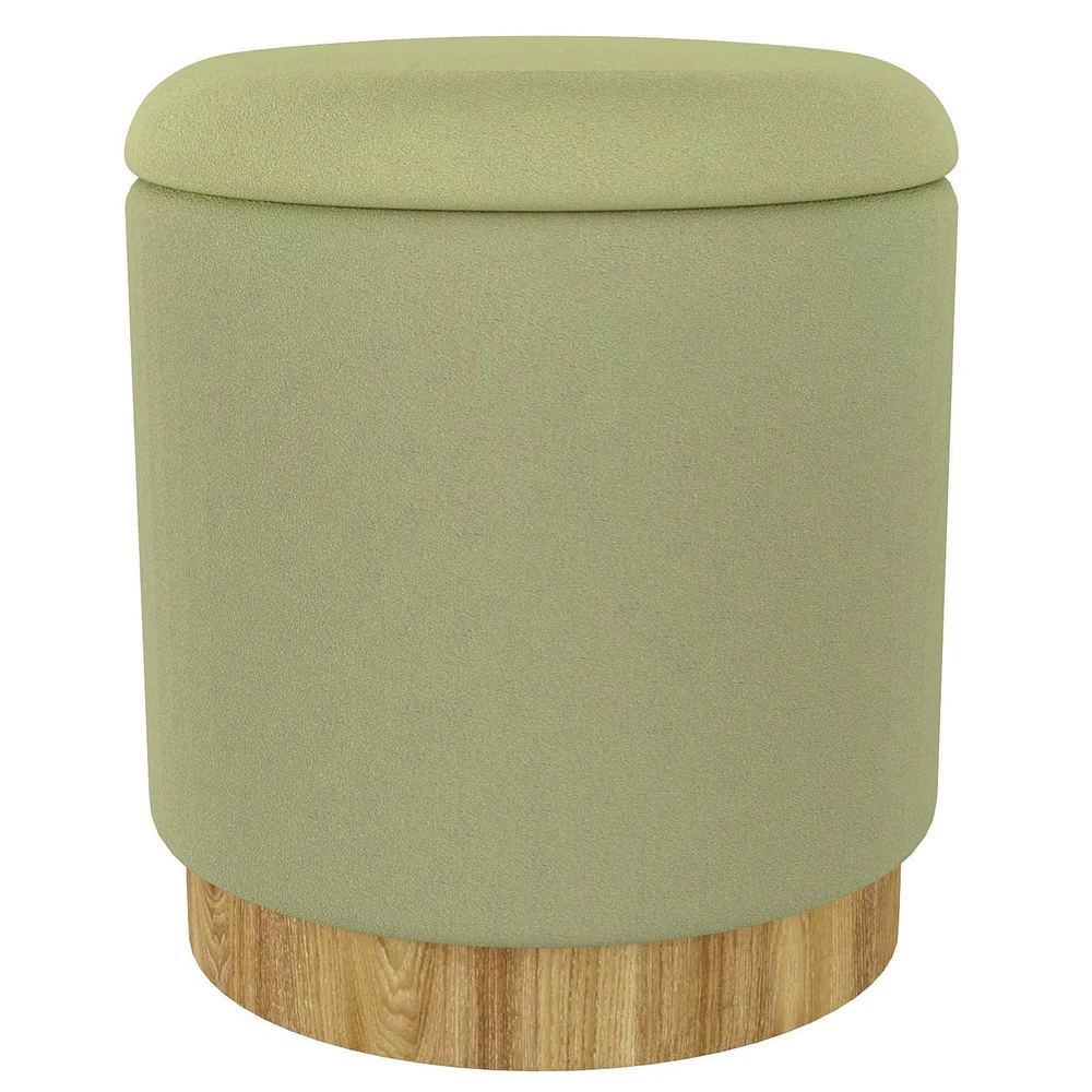 Modern  Fabric Round Storage Ottoman - Sage & Natural