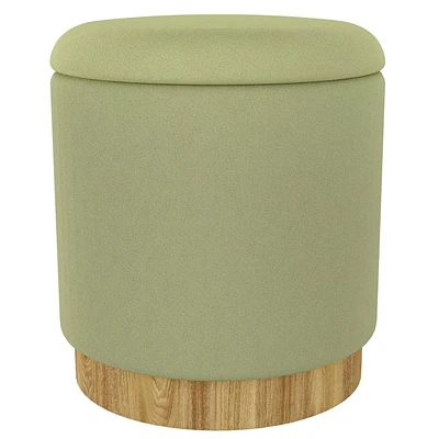 Moderne Tissu Ottomane de Rangement Ronde - Vert Sauge et Naturel