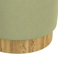 Modern  Fabric Round Storage Ottoman - Sage & Natural