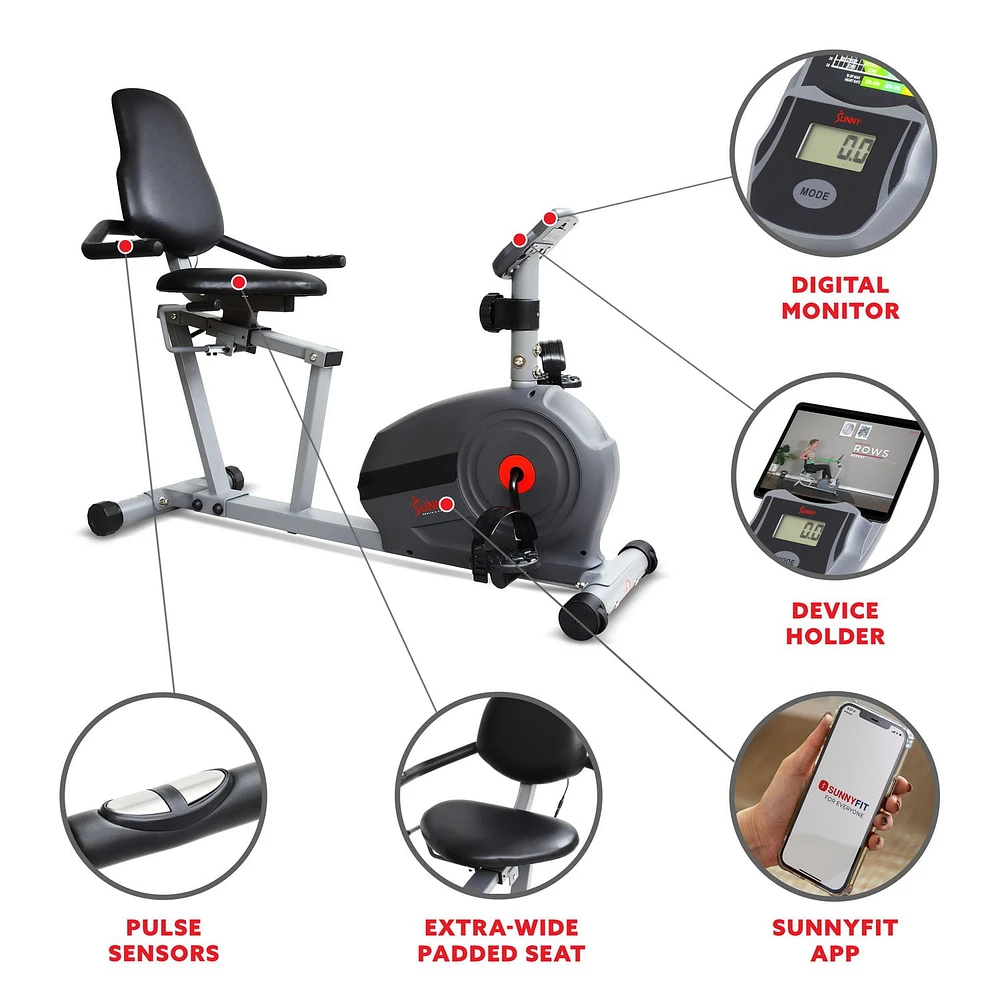 Sunny Health & Fitness Essential Interactive Series Recumbent Bike – SF-RB422903