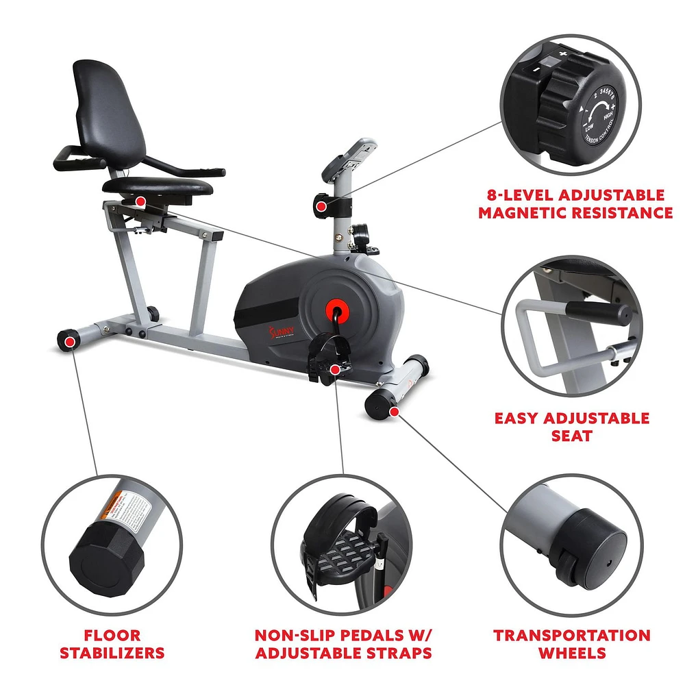 Sunny Health & Fitness Essential Interactive Series Recumbent Bike – SF-RB422903